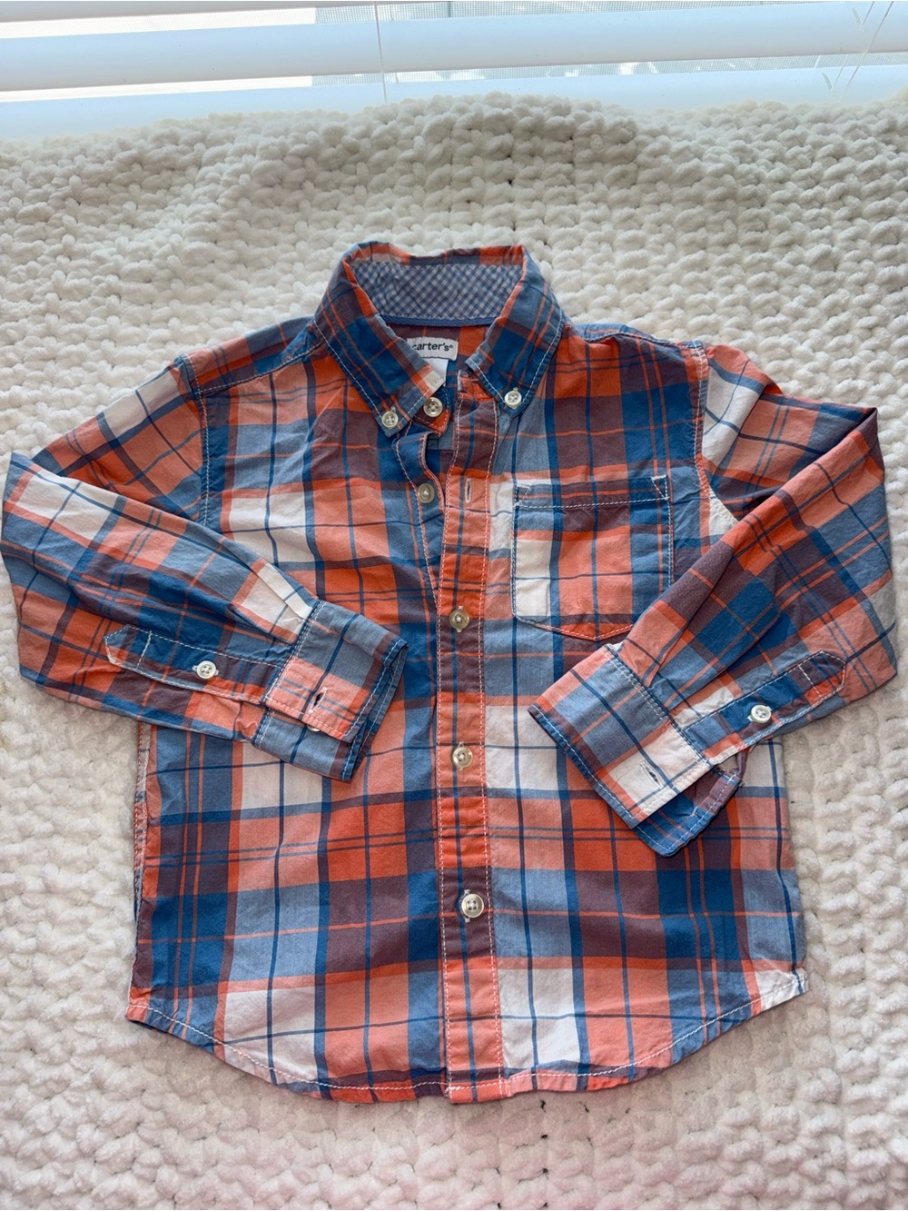 Carter's Orange & Blue Plaid Button-Down Shirt for Kids